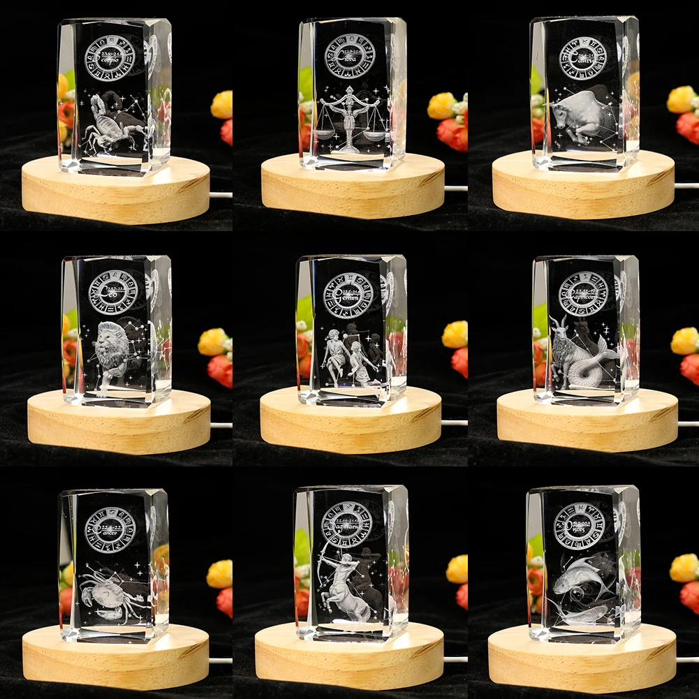 Paper Weight Crystal - 80mm Laser Engraving 3D Zodiac Signs