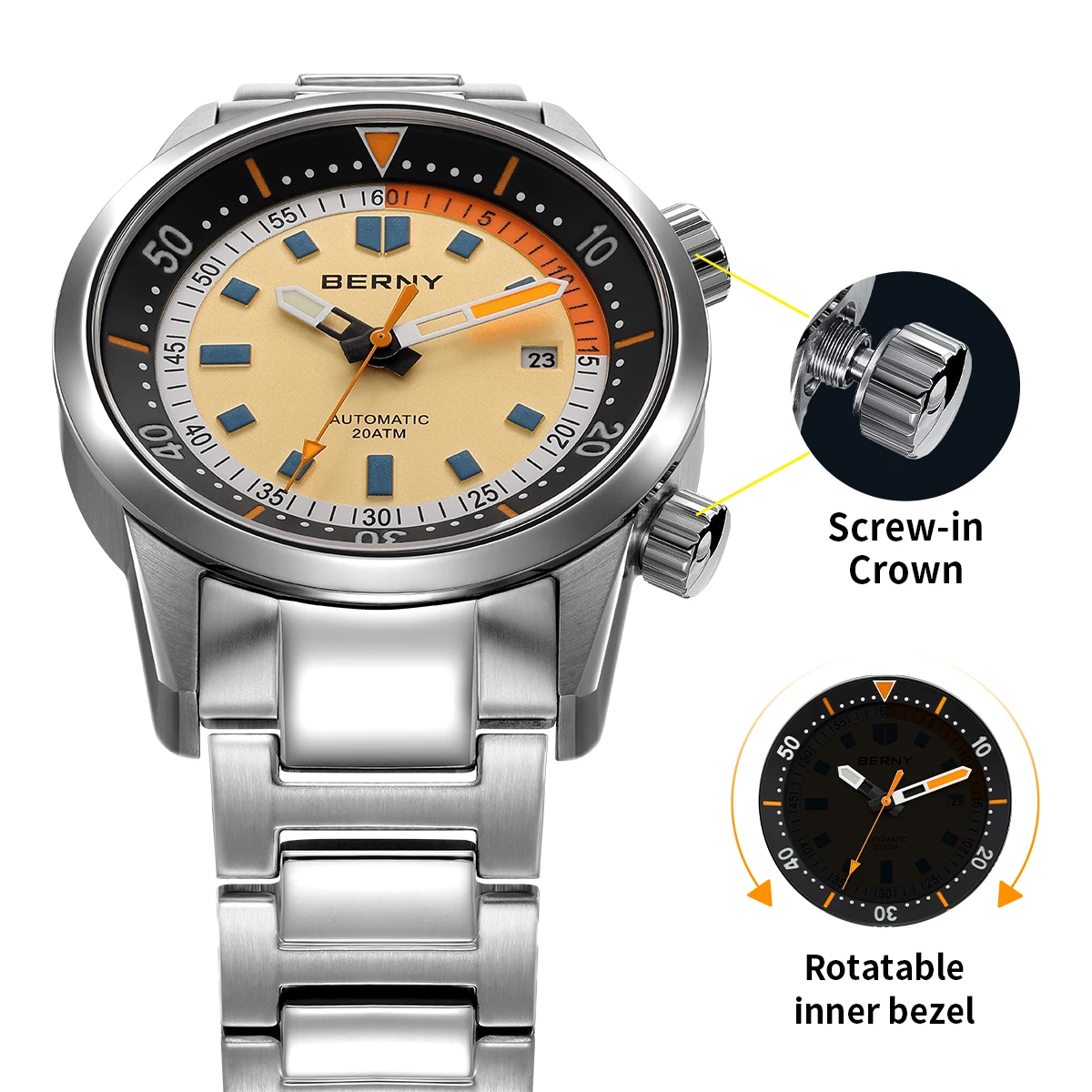 BERNY Automatic Diving Watches - Paper Weight Crystal review and price